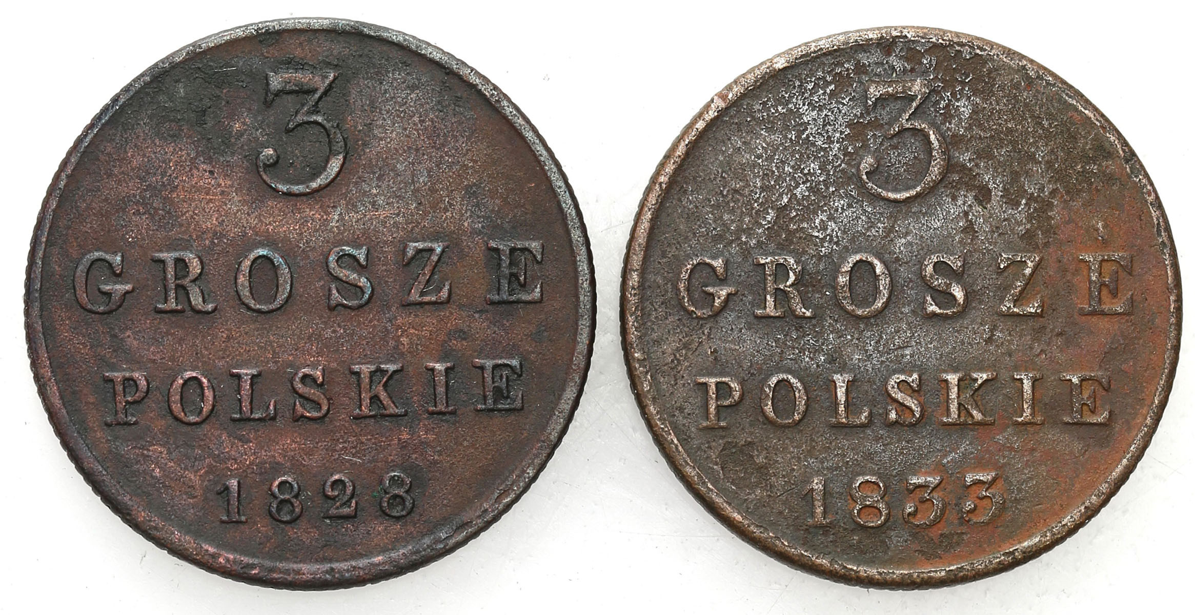 Polska XIX w./Rosja. Mikołaj I. 3 grosze (trojak) 1829, 1833, Warszawa, zestaw 3 monet